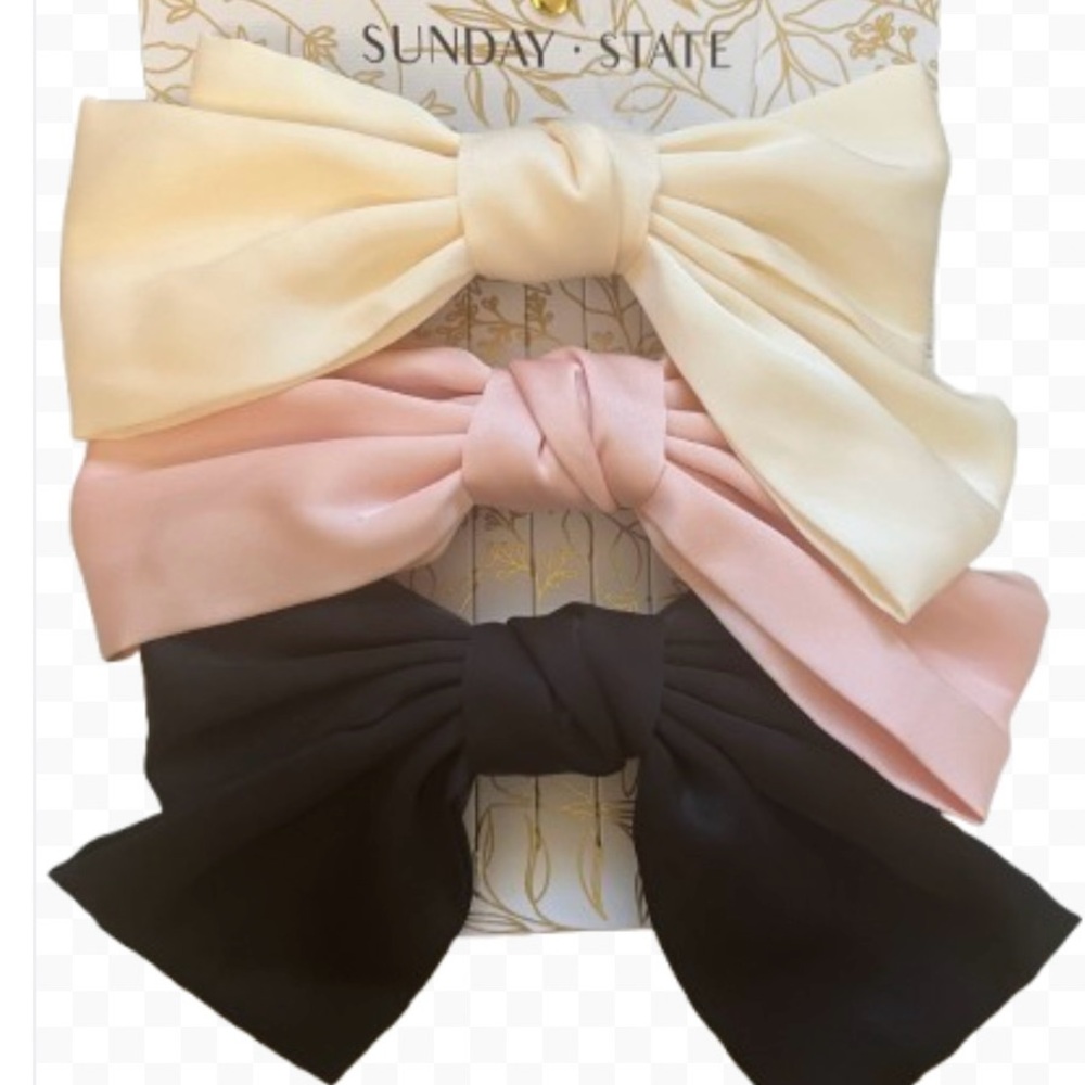 Sunday State Large Hair Barrette Bow Set - Cream, Pink, Black New